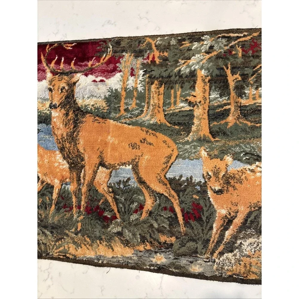 VTG Tapestry Made In Belgium Deer Family In The Forest Colorful Chenille Textile